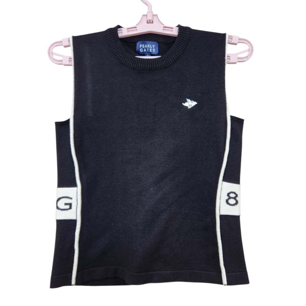 PEARLY GATES Size 1 Small Sleevless Golf Women's Polo Shirt Black White Stretch